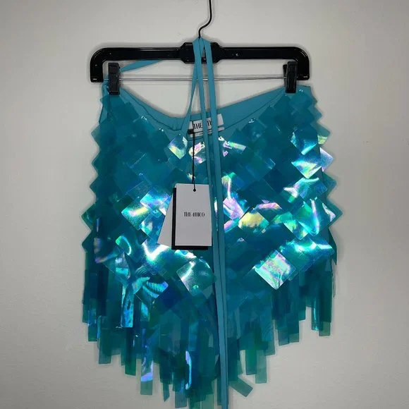 THE ATTICO ''AURELIE'' MINI SKIRT EMBELLISHED TURQUOISE BLUE - 38 - NWT - Picture 2 of 8